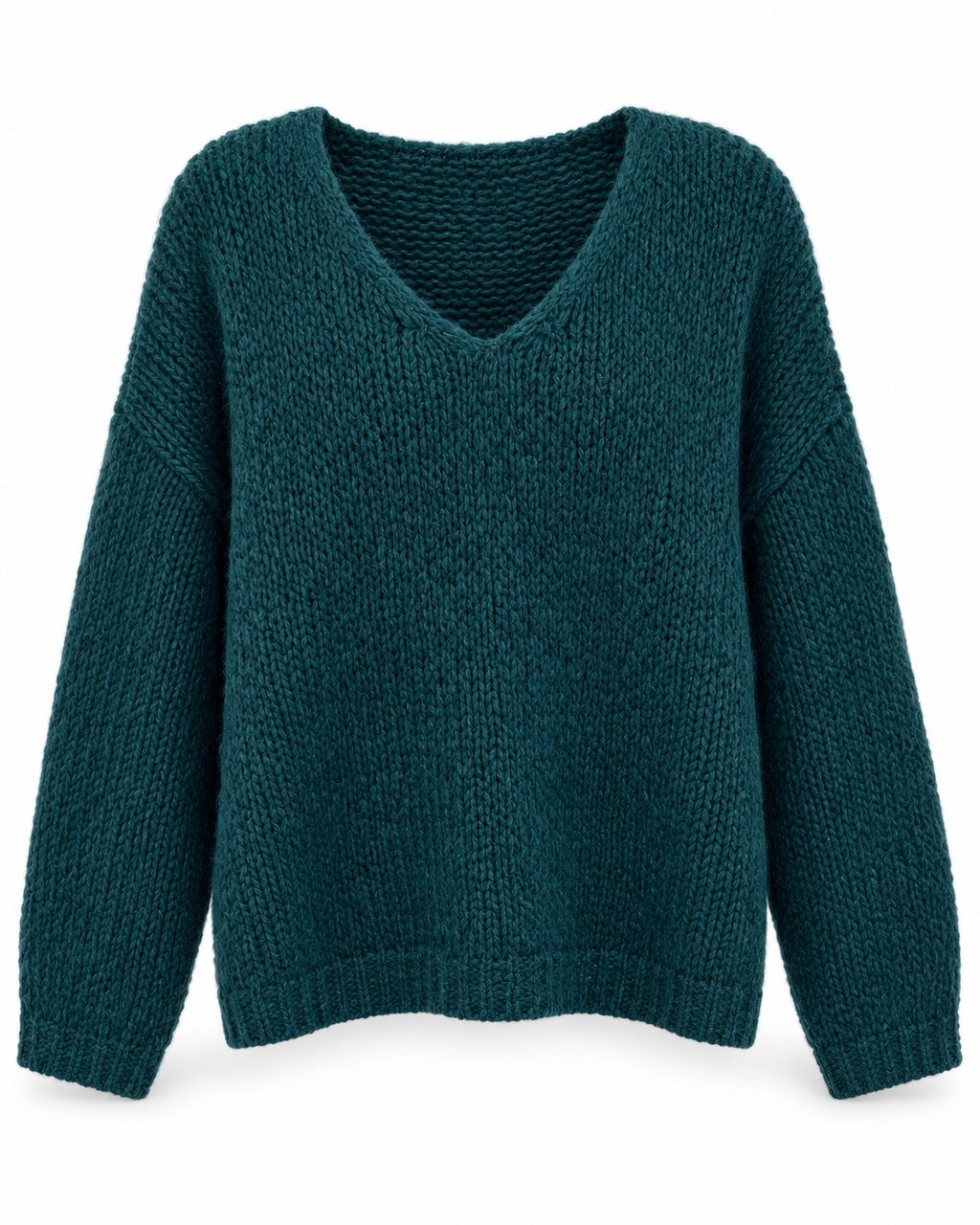 Deep Teal V-Neck Knit Sweater