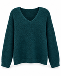 Deep Teal V-Neck Knit Sweater