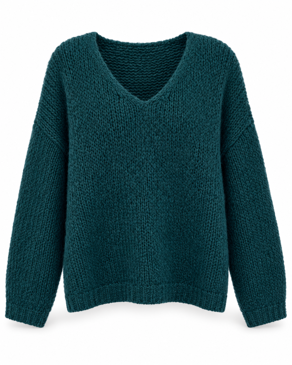 Deep Teal V-Neck Knit Sweater