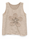 Sand Linen Crochet Flower Tank Top