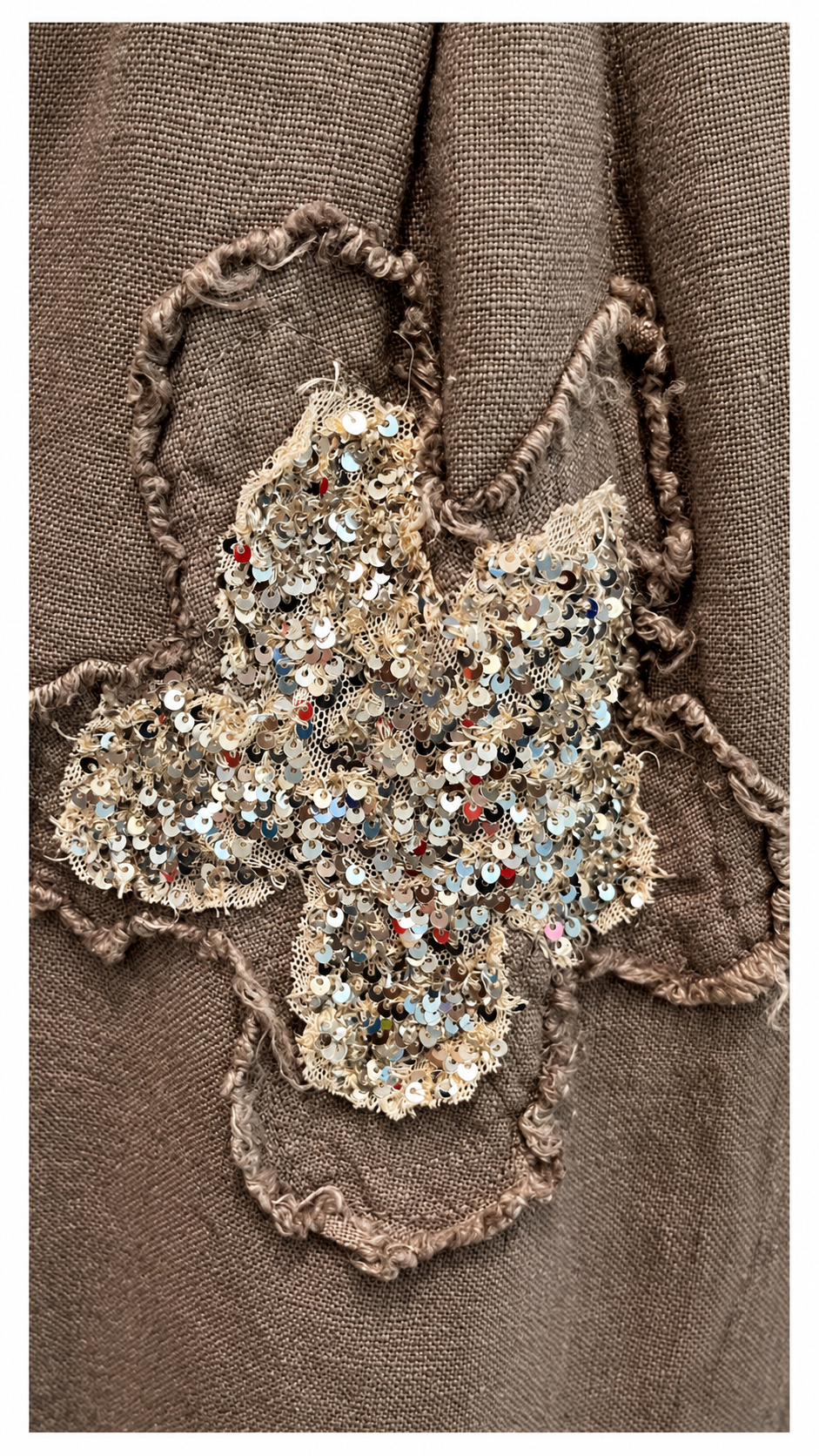 Linen Wide-Leg Pants with Sequin Flowers