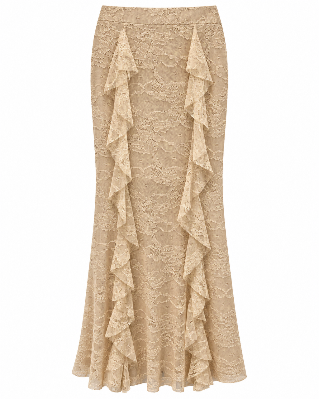 Gold Lace Ruffle Maxi Skirt