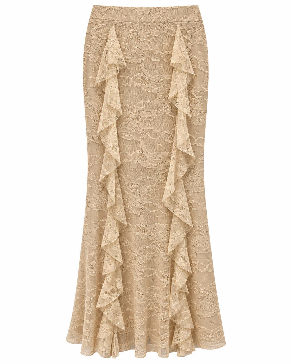 Gold Lace Ruffle Maxi Skirt