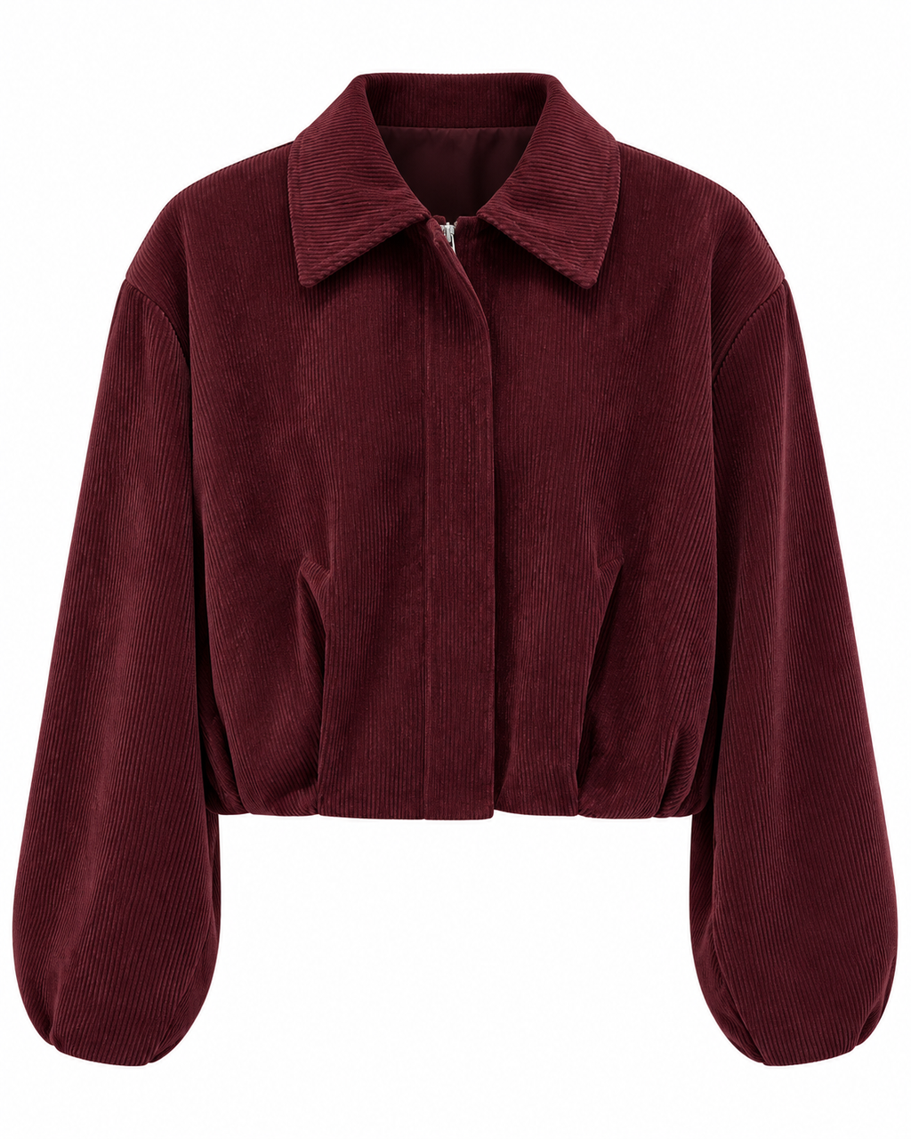 Burgundy corduroy cropped jacket back view
