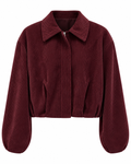 Burgundy corduroy cropped jacket back view