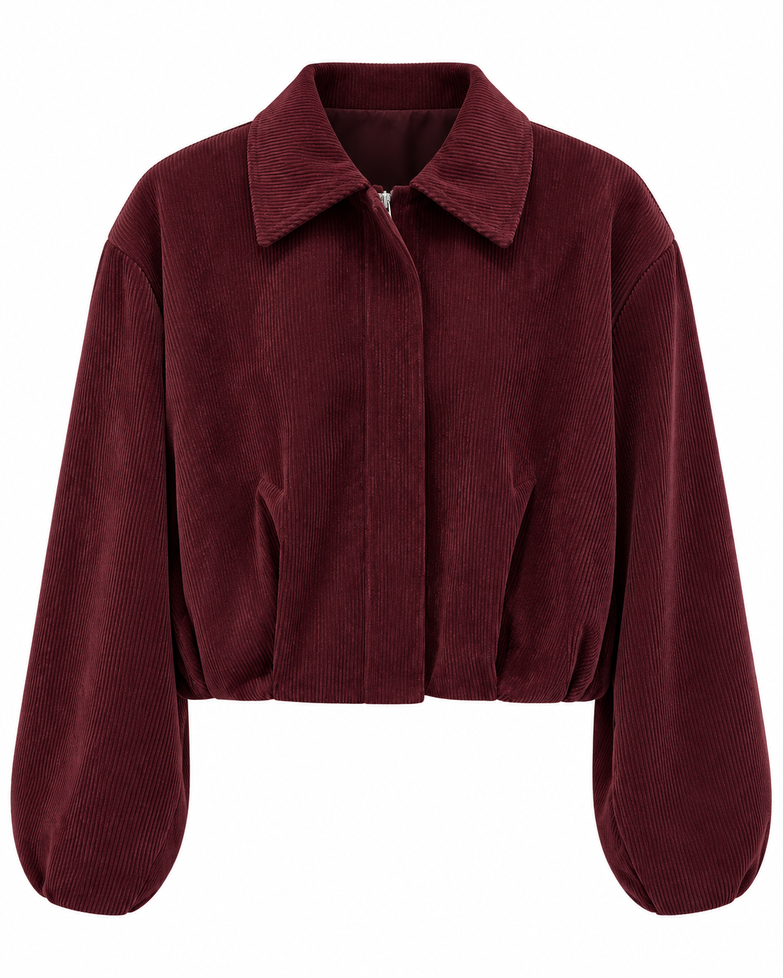 Burgundy corduroy cropped jacket back view