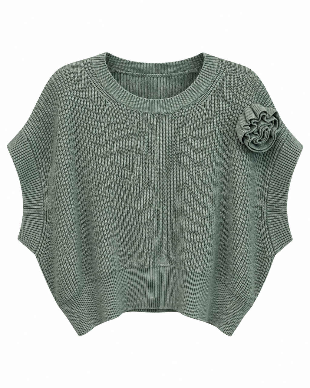 Sage Green Knit Rose Batwing Top