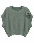Sage Green Knit Rose Batwing Top