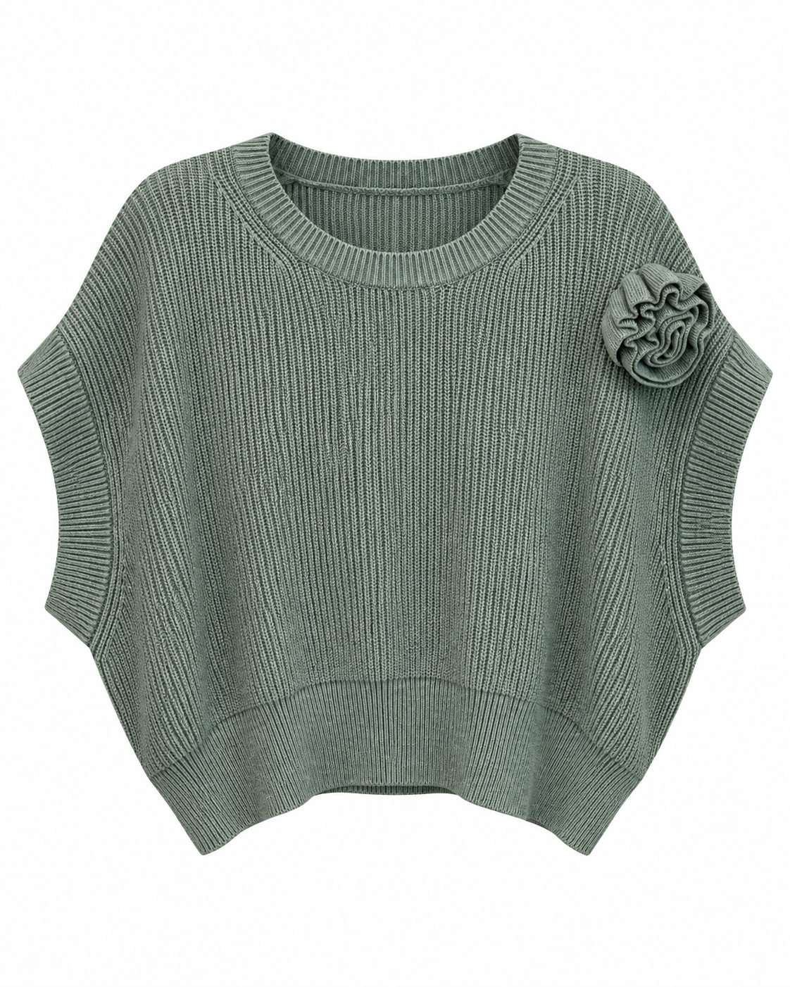 Sage Green Knit Rose Batwing Top