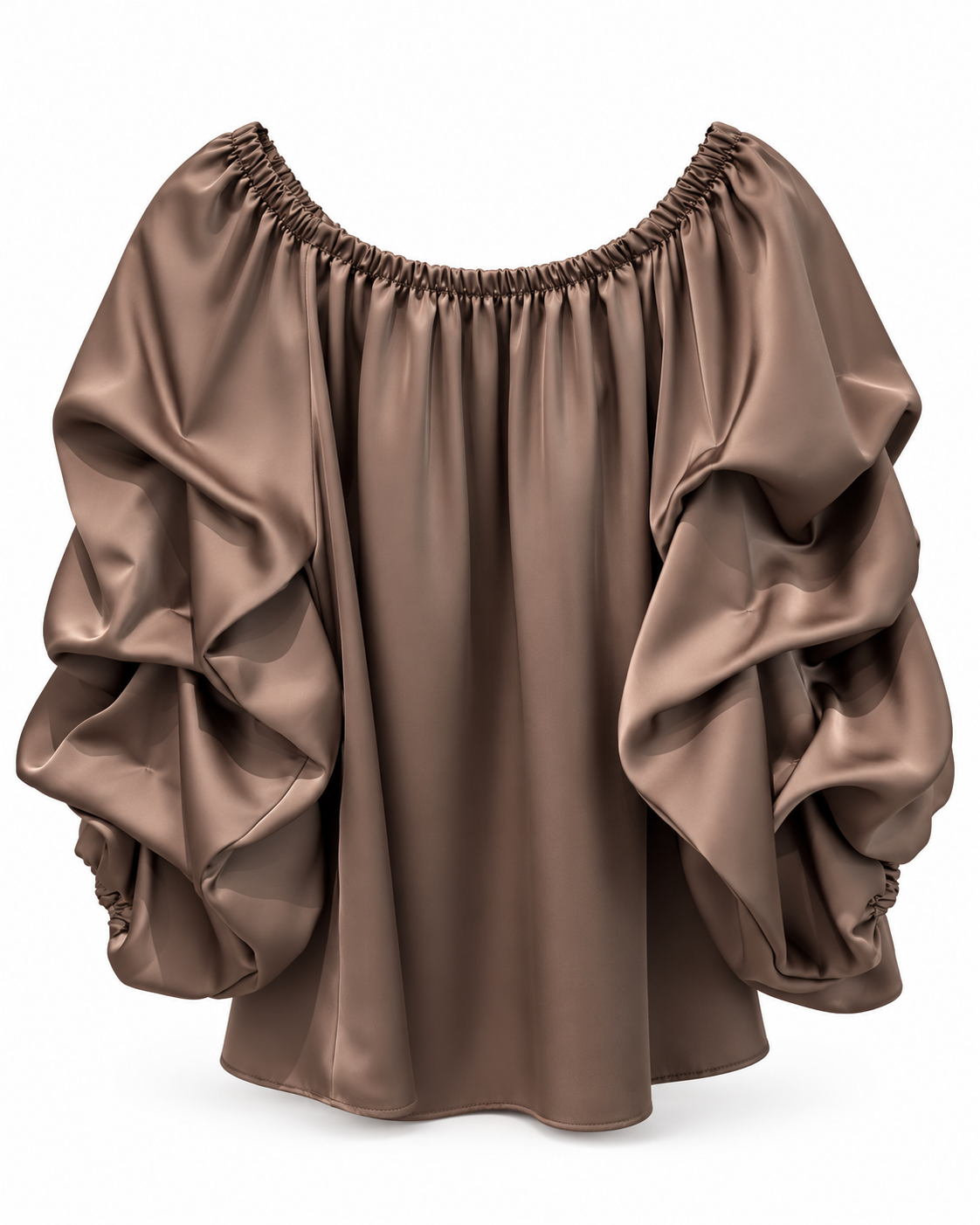 Cappuccino Spanish-Style Ruched Sleeve Blouse