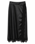 Black Eco Leather Lace-Trim Midi Skirt