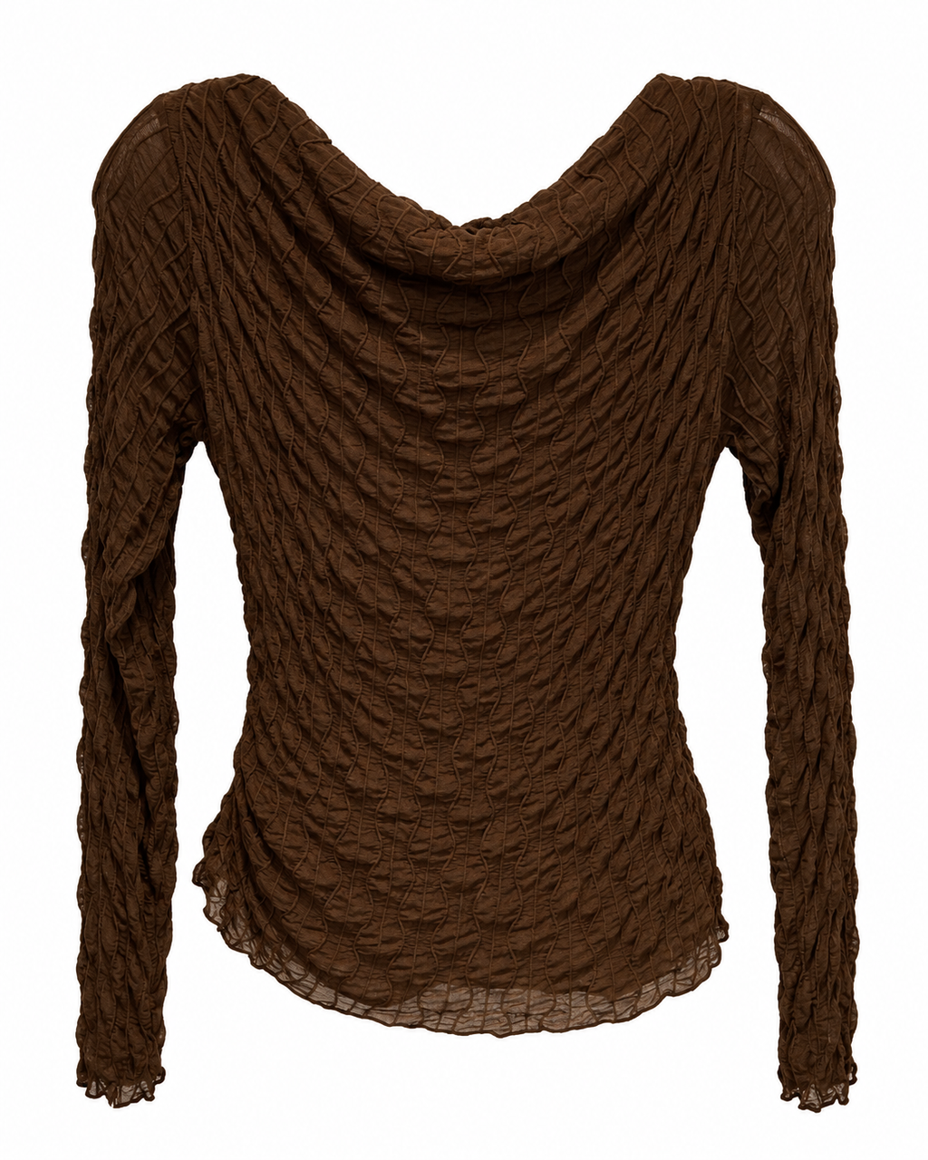 Chocolate Textured Cowl-Neck Long-Sleeve Top