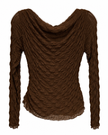 Chocolate Textured Cowl-Neck Long-Sleeve Top