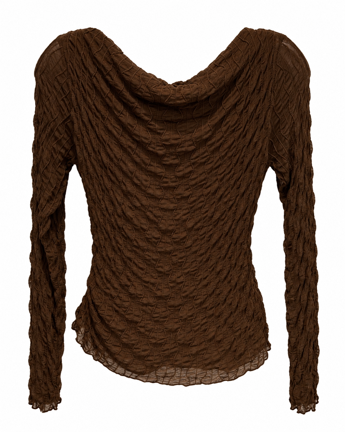 Chocolate Textured Cowl-Neck Long-Sleeve Top