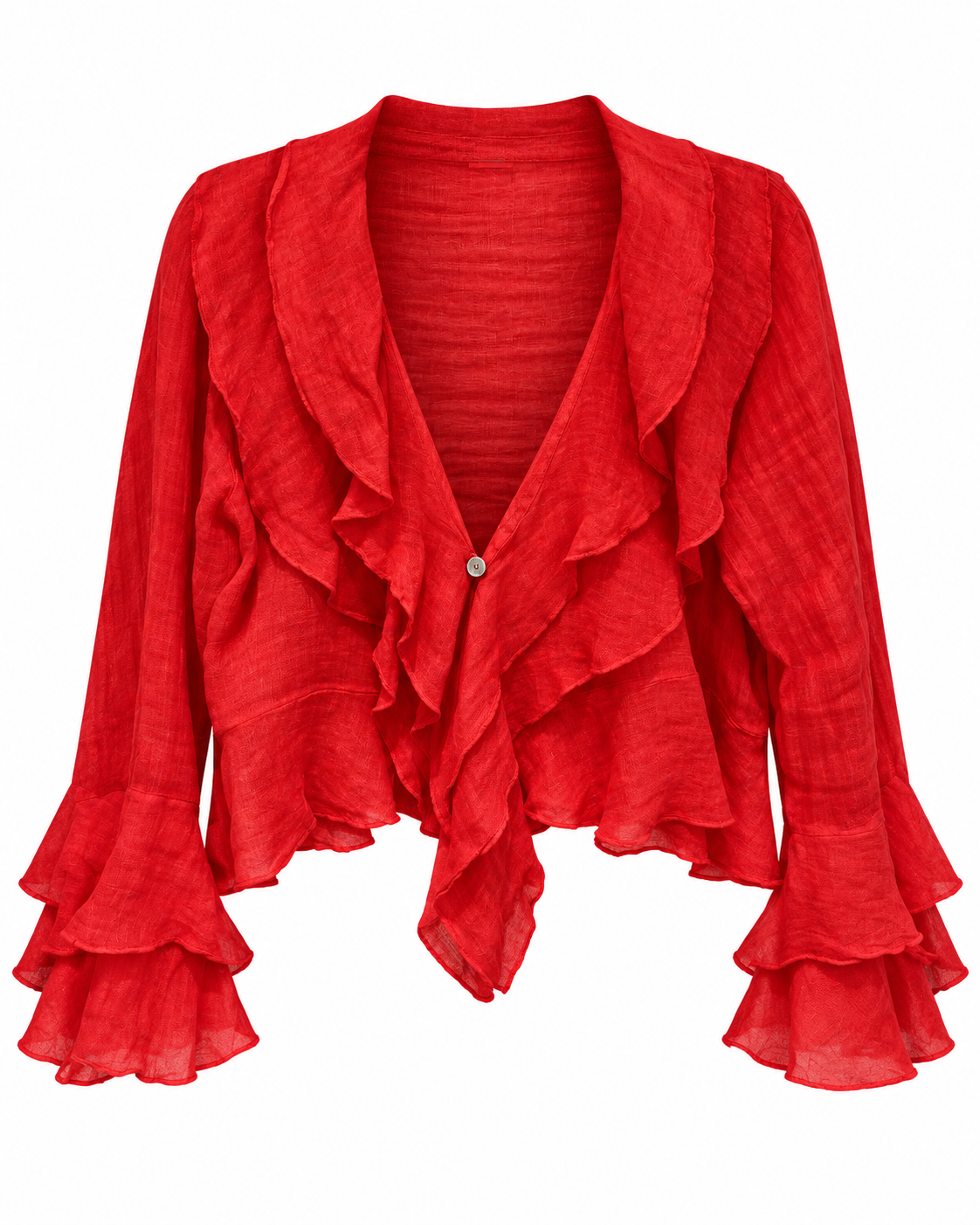 Red Linen Ruffle Jacket