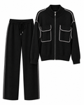 Black Knit Sport Set with Silver Trim
