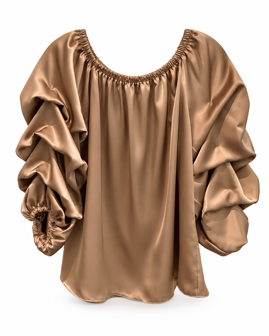 Caramel Ruched Sleeve Spanish-Style Blouse