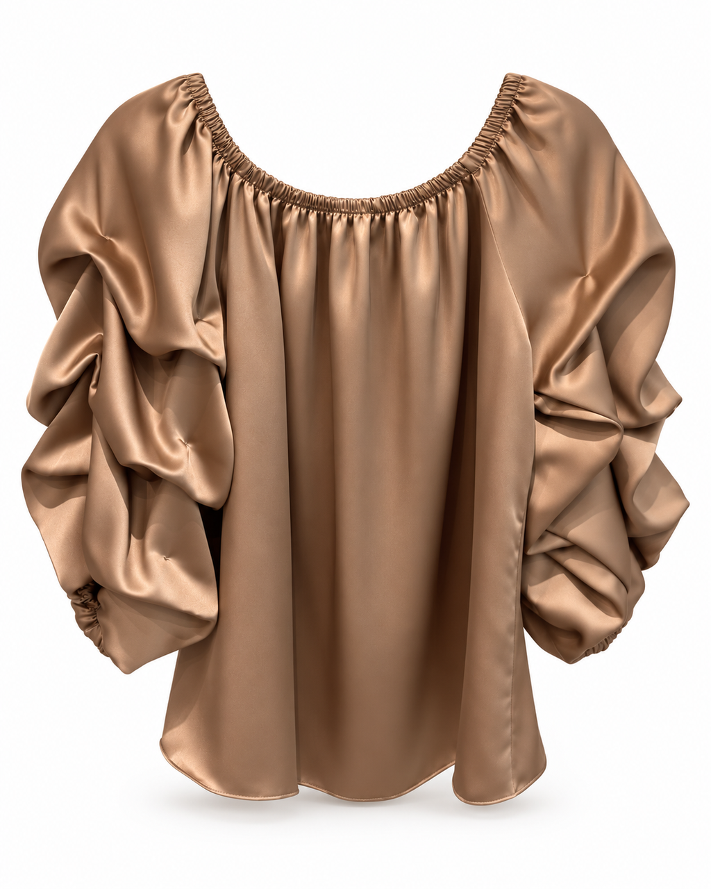Caramel Ruched Sleeve Spanish-Style Blouse