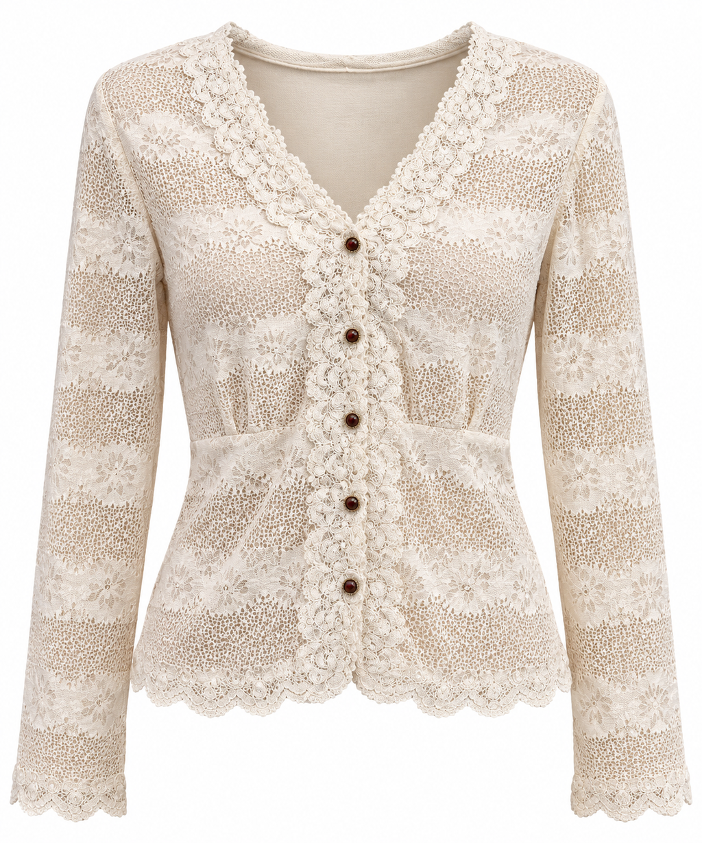 Ivory Lace Button-Down Top