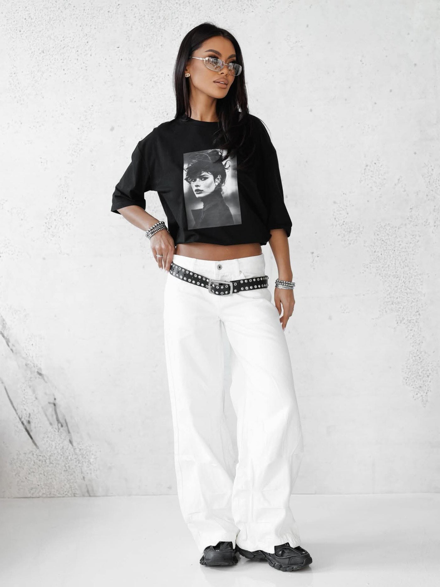 White jeans wide legs
