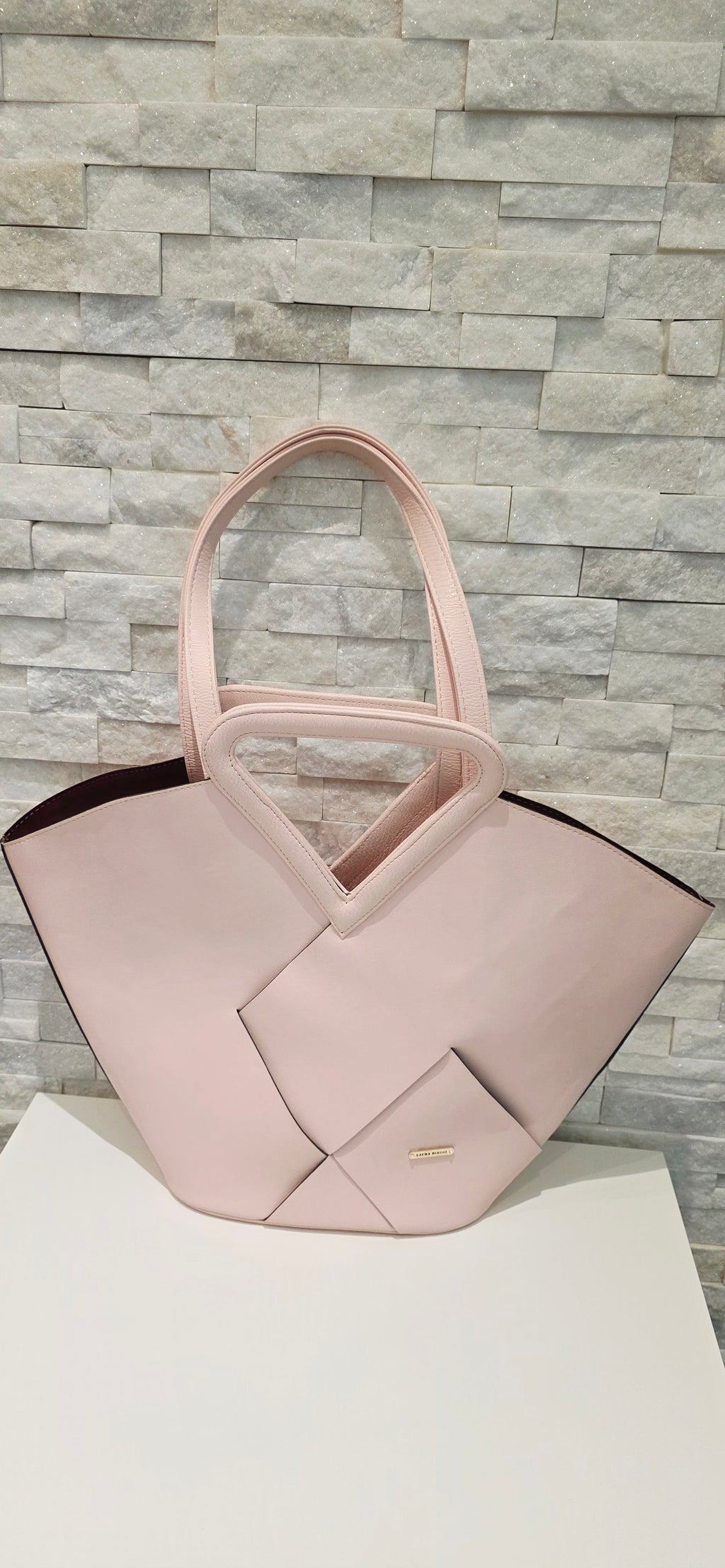 Geometric Vegan Leather Tote Bag – Blush Pink