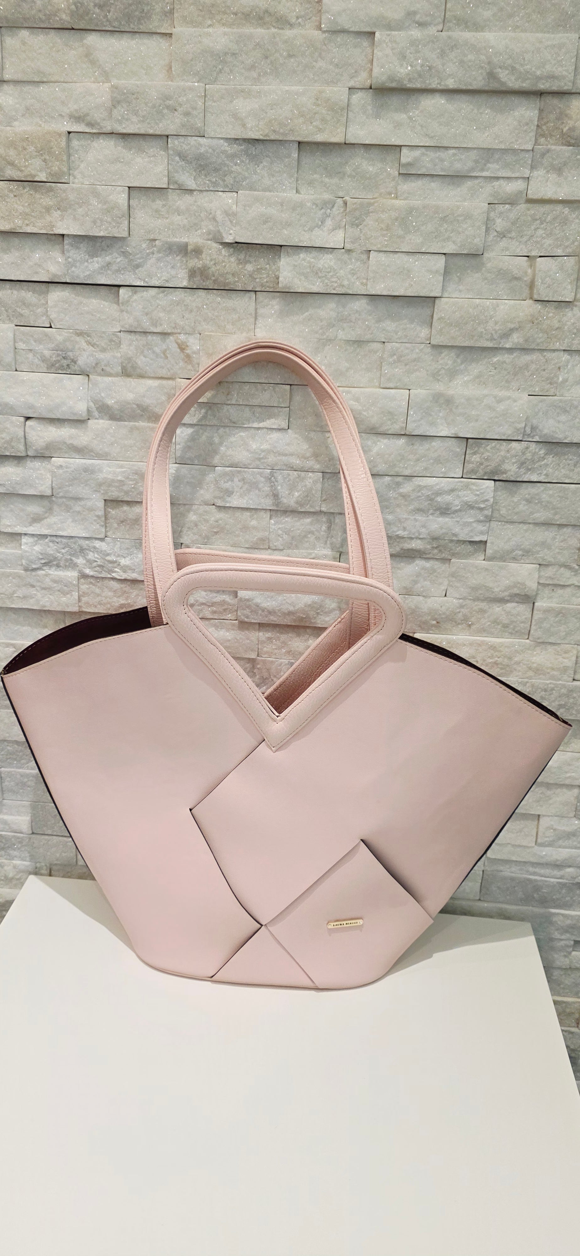 Geometric Vegan Leather Tote Bag – Blush Pink