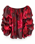 Red Floral Ruched Sleeve Blouse