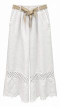 White Linen Embroidered Wide-Leg Pants