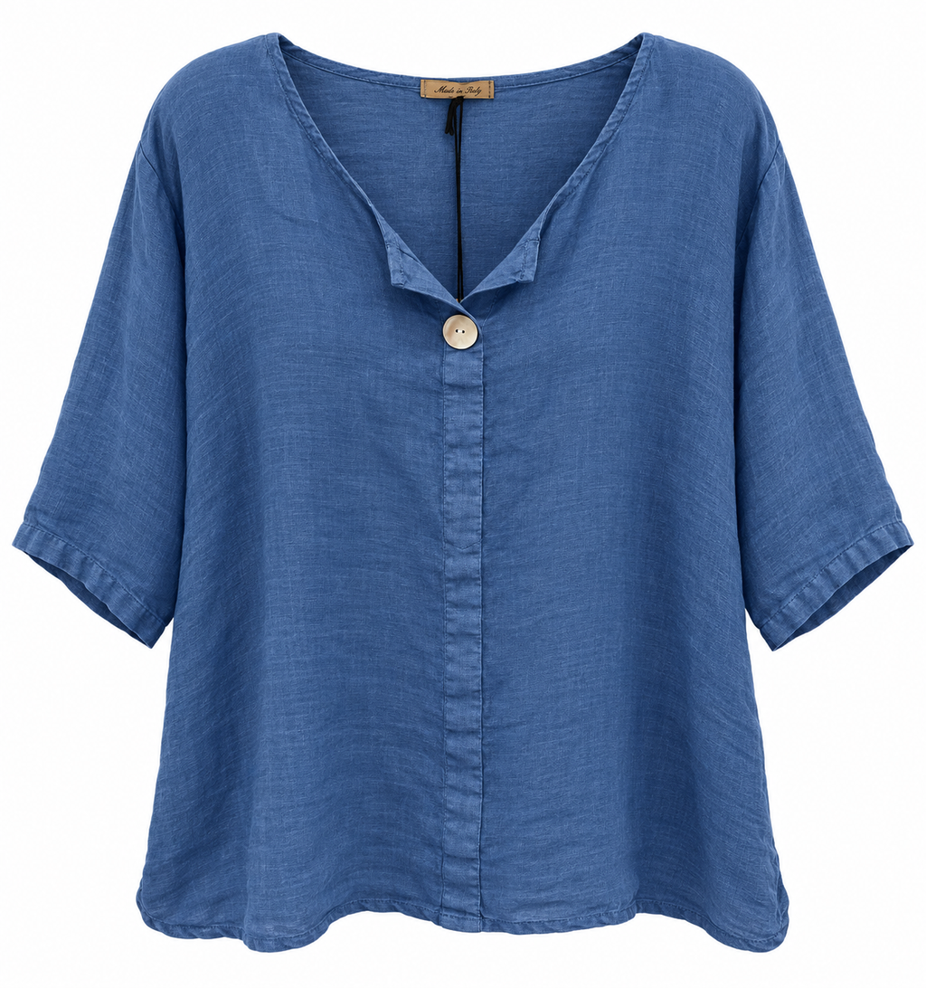 Azure Blue Italian Linen Blouse