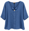 Azure Blue Italian Linen Blouse