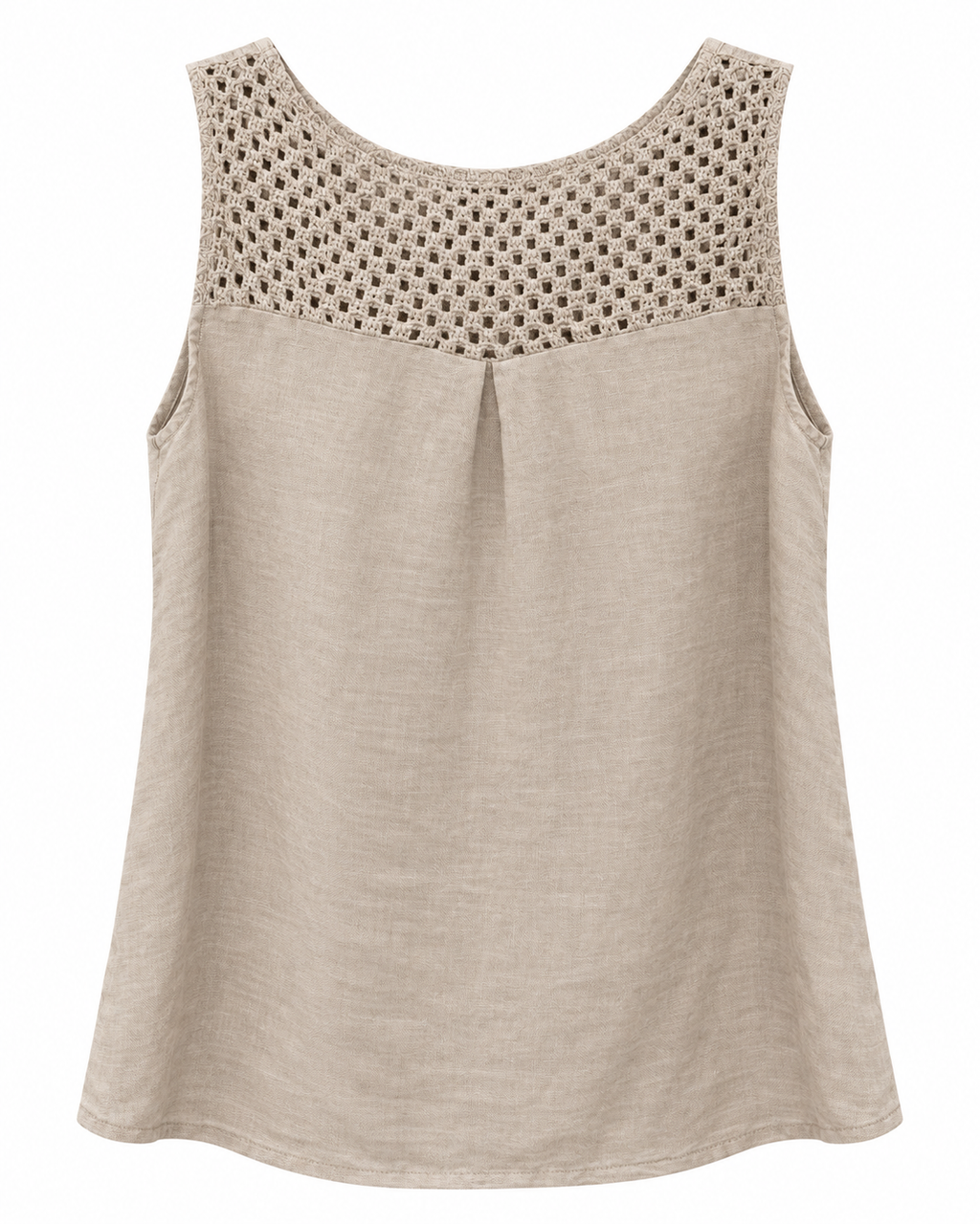Sand Linen Crochet Flower Tank Top