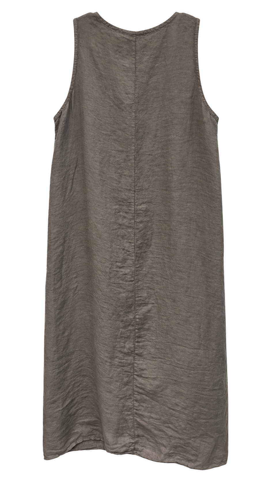Taupe Linen Crochet Flower Appliqué Side-Tie Midi Dress