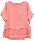 Italian Linen Layered Top in Coral