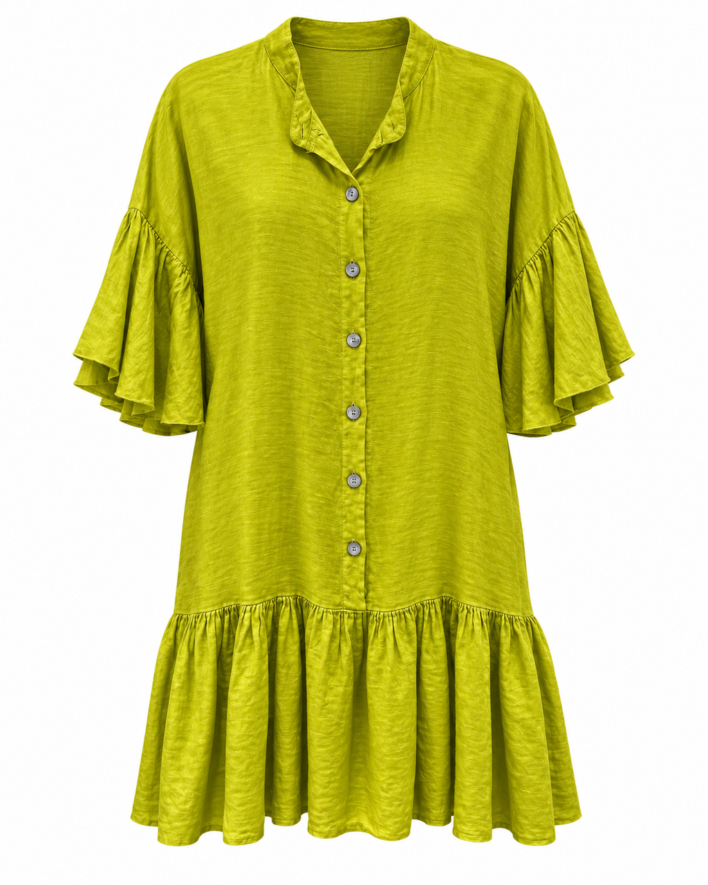 Lime Green Ruffle Shirt Dress