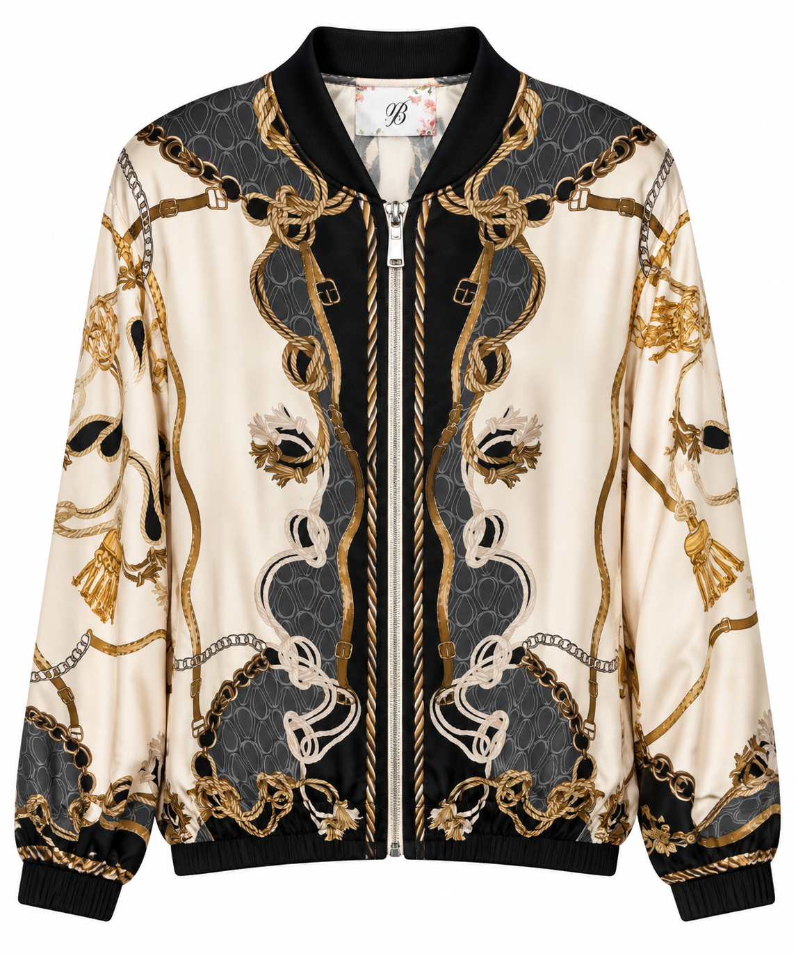Baroque Chain Print Bomber Jacket & Wide-Leg Trouser Set