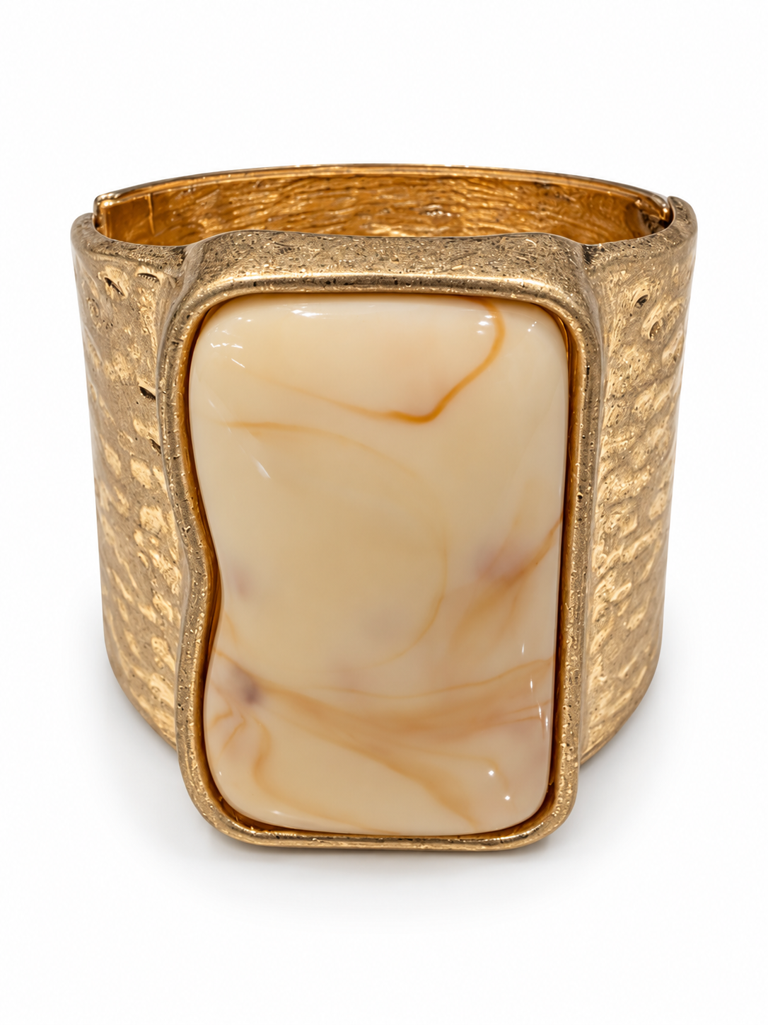 Hammered Gold Stone Cuff Bracelet