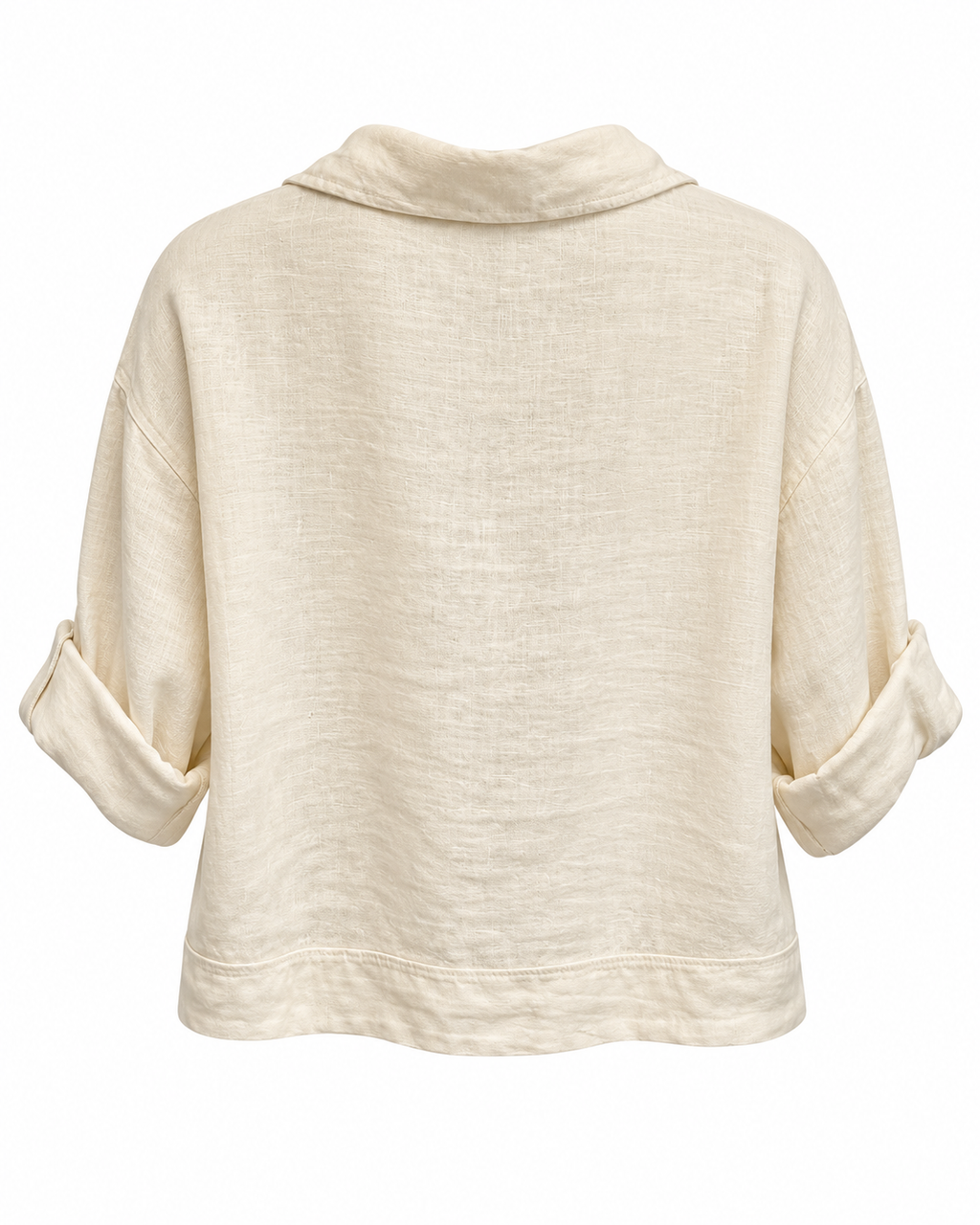 Ivory Linen Jacket with Embellished Pockets
