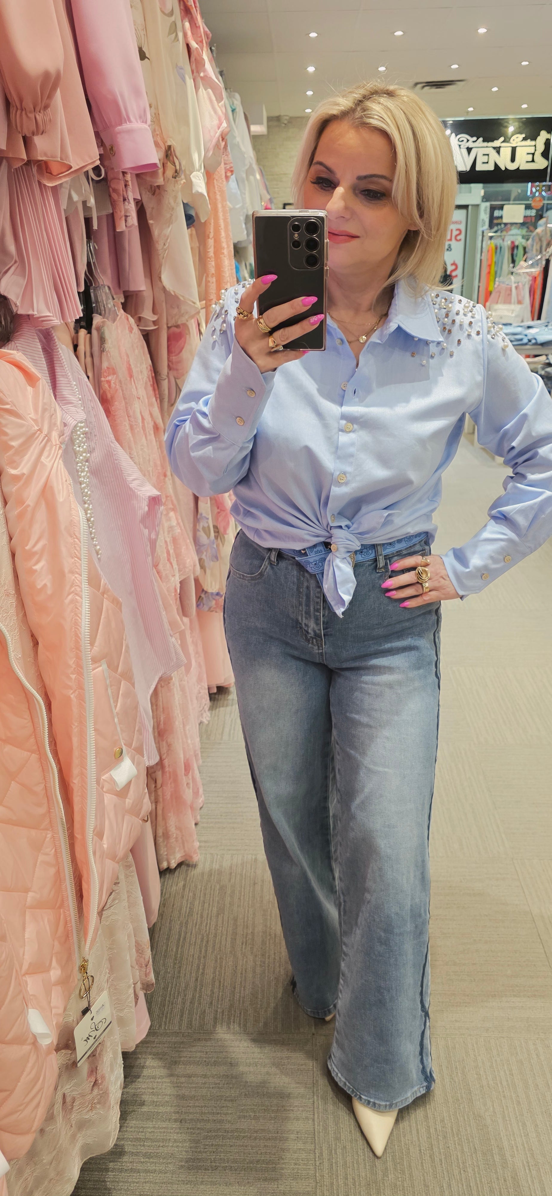 Pearl Embellished Tie-Front Shirt – "That Girl Approved"