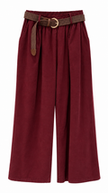 Burgundy Corduroy Wide-Leg Trousers with Belt