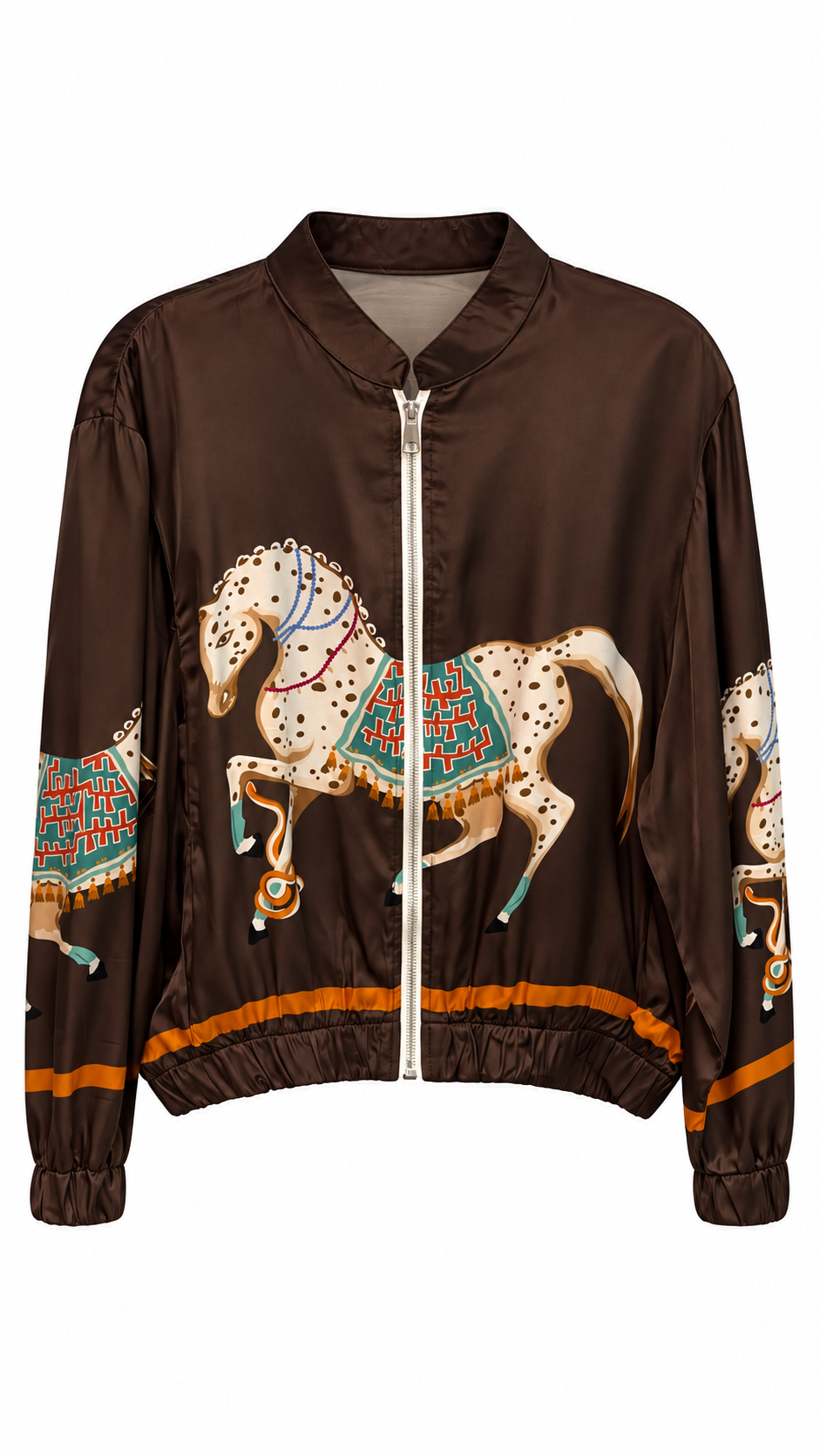 Brown Equestrian Print Satin Set