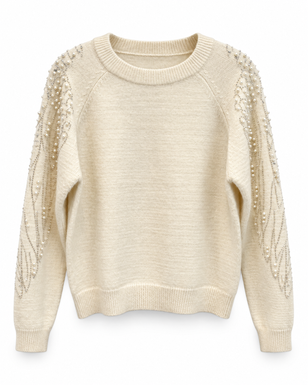 Ivory Pearl & Crystal Chain Knit Sweater
