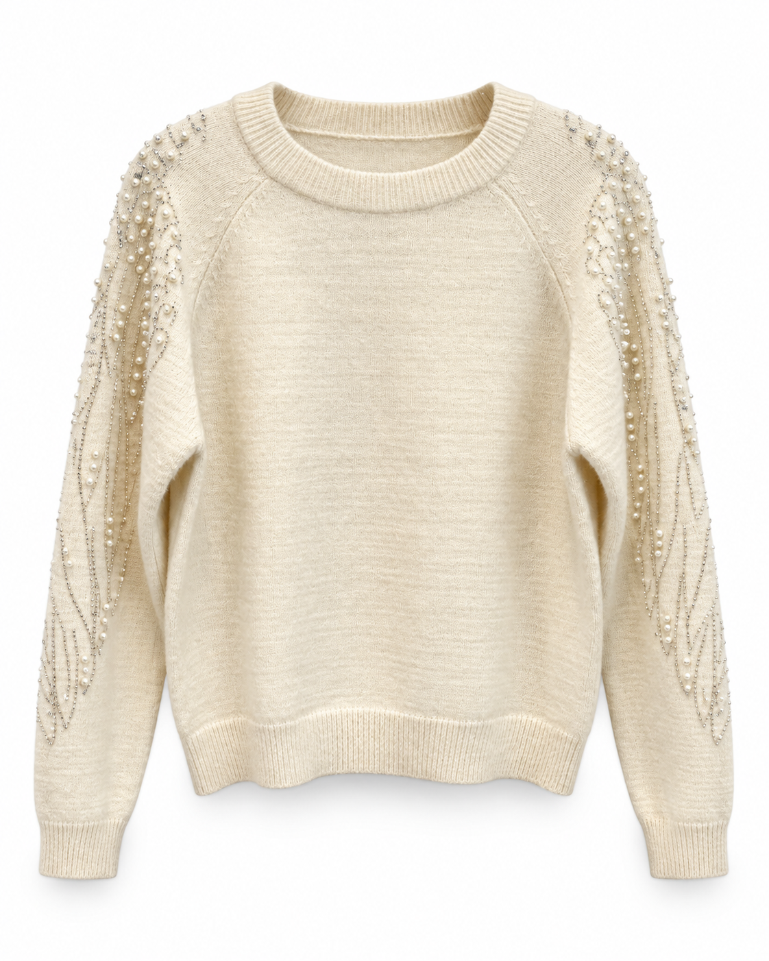 Ivory Pearl & Crystal Chain Knit Sweater