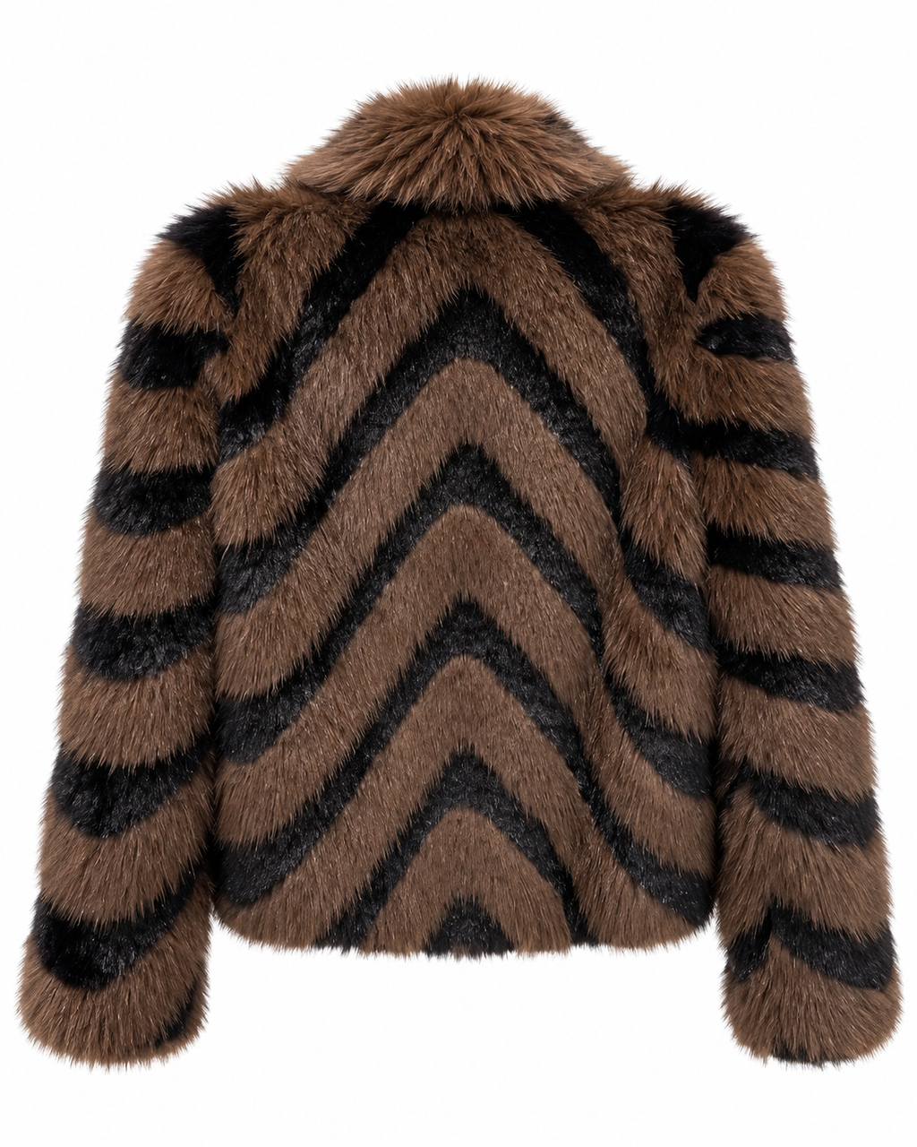 Brown Chevron Faux Fur Jacket