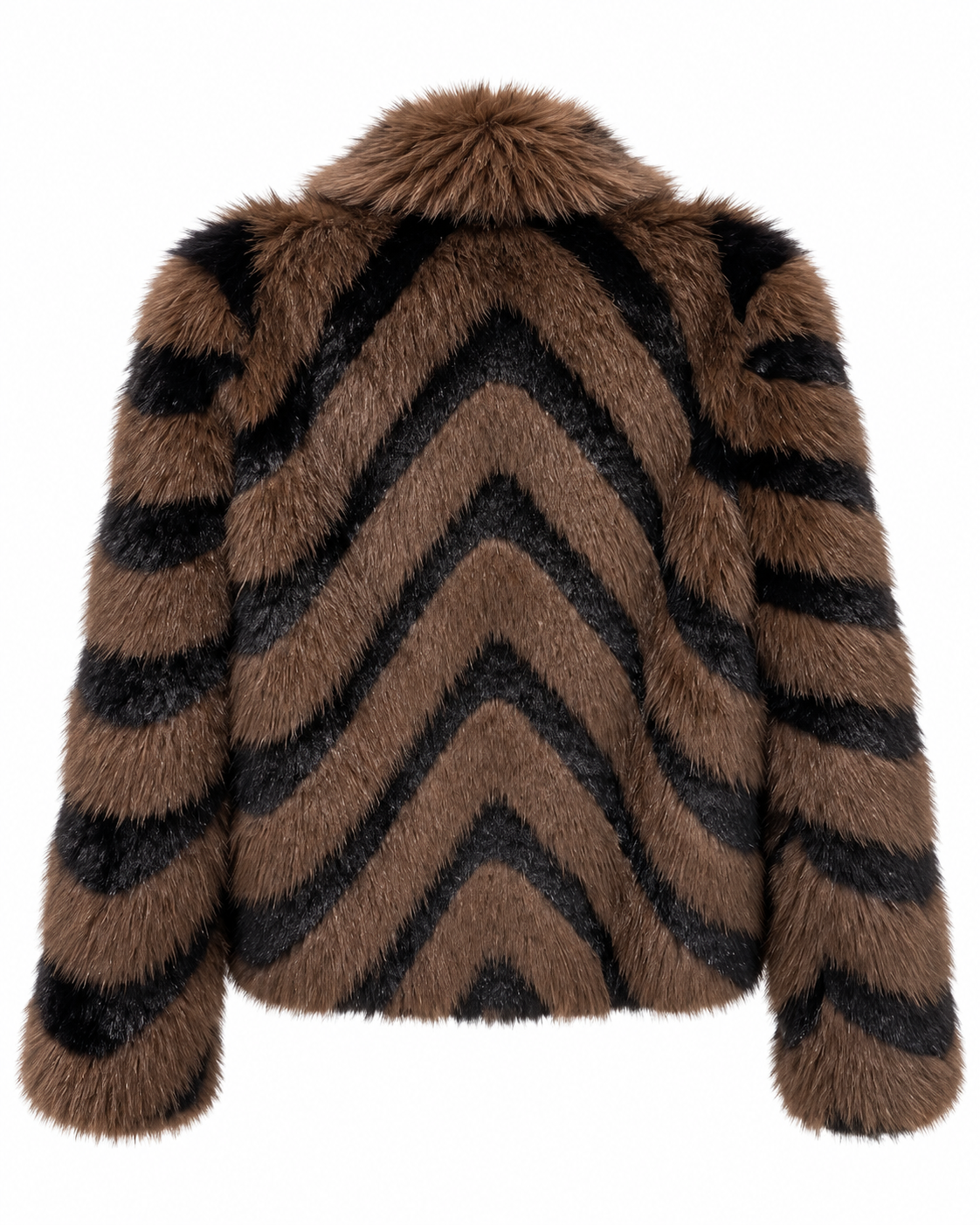 Brown Chevron Faux Fur Jacket
