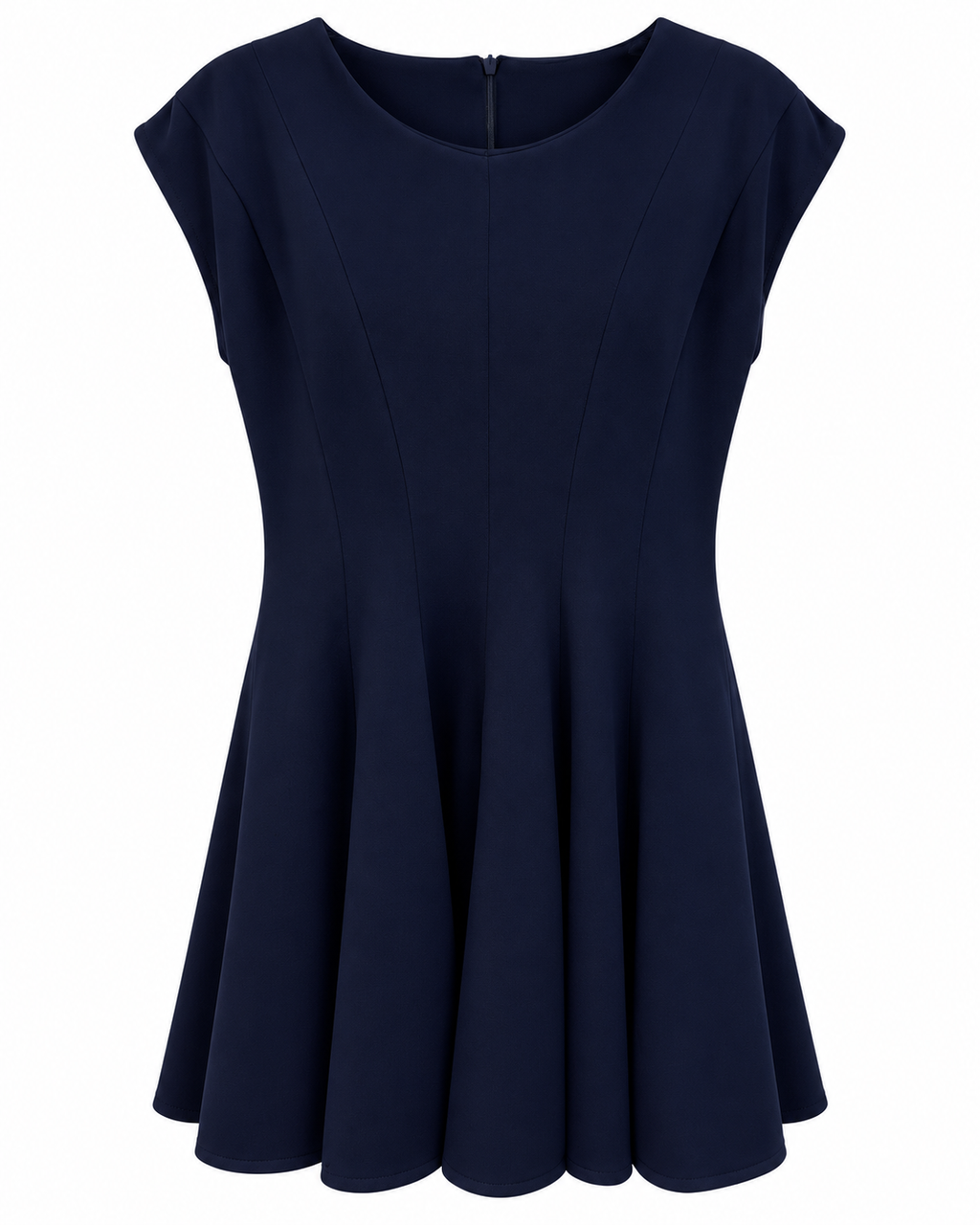 Navy Scallop-Hem Skater Dress