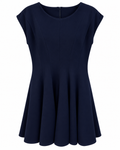 Navy Scallop-Hem Skater Dress