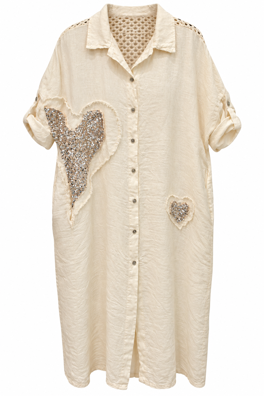 Ivory Linen Sequin Heart Dress