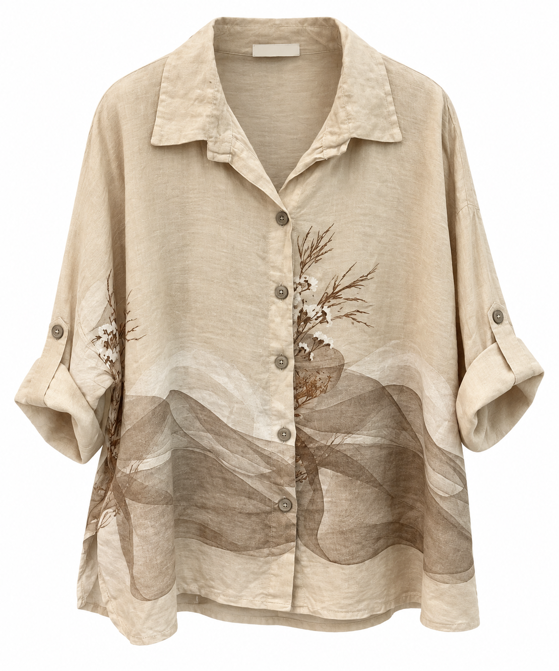 Elegant Beige Botanical Linen Co-Ord Set