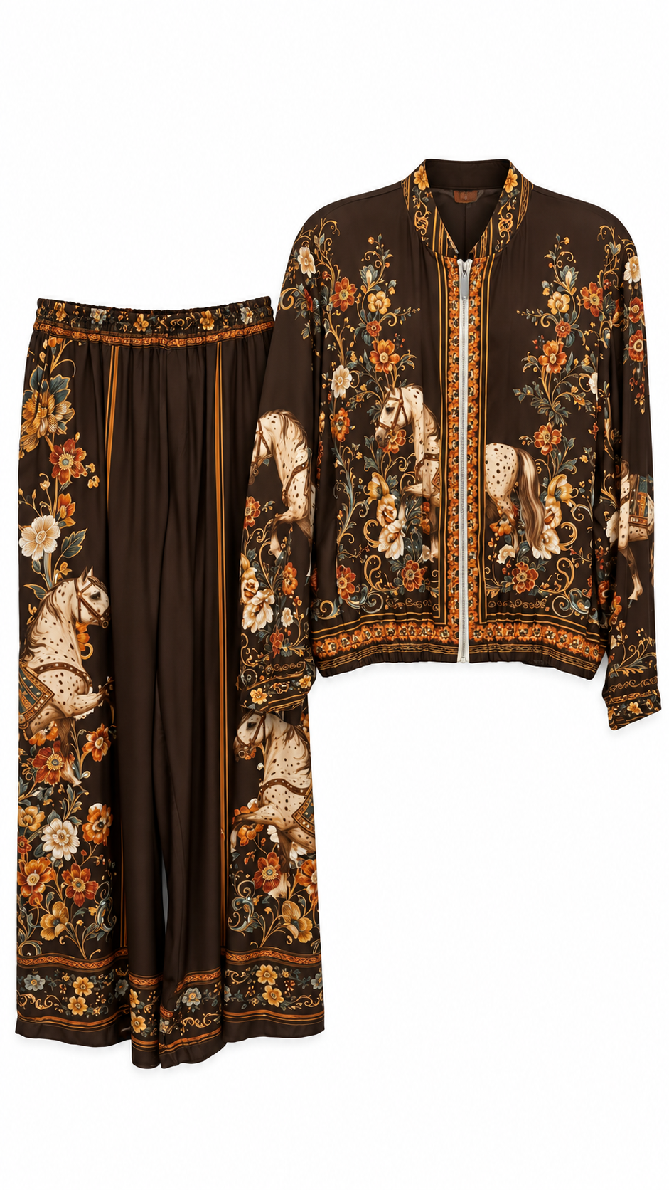 Brown Horse Floral Satin Set