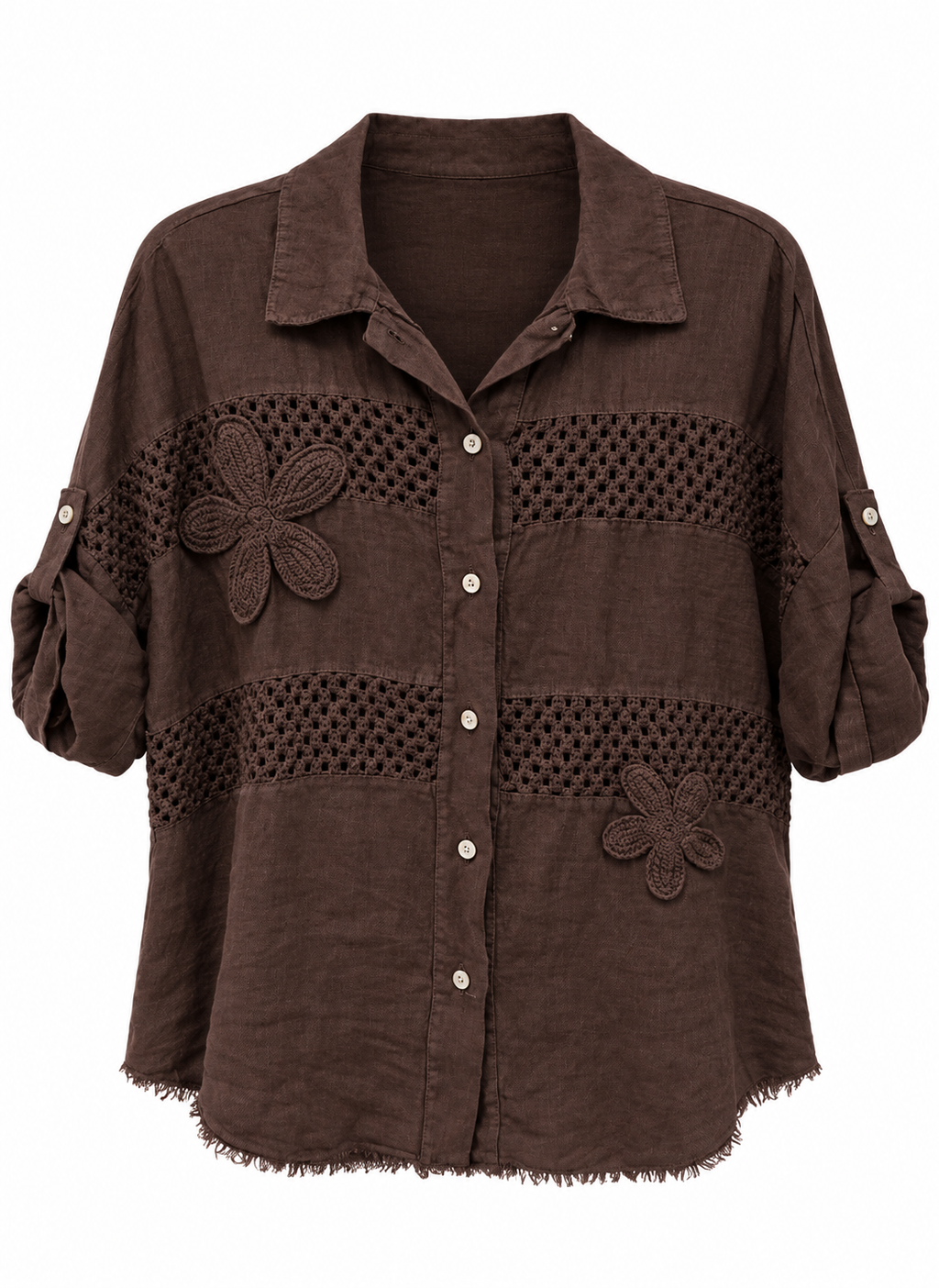 Chocolate Linen Floral Lace Shirt